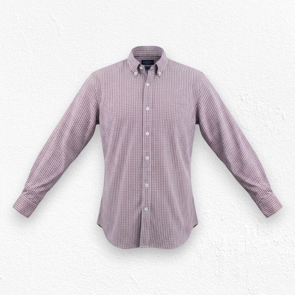 J.Press Red Blue Checkered Classic Button Down Shirt Size Medium 100% Cotton EUC